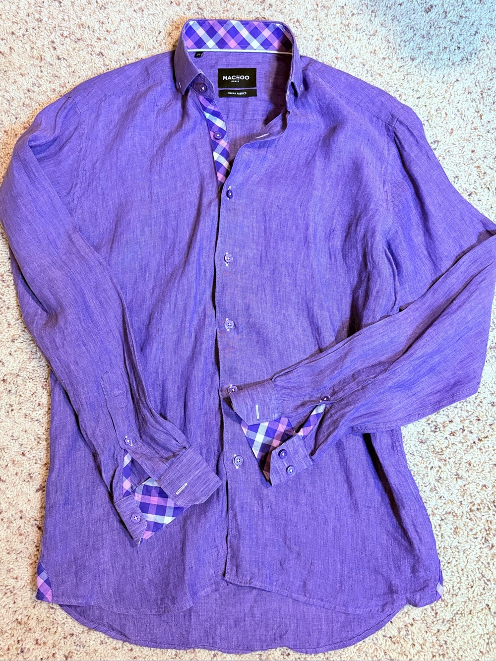Macéo Paris Vogue Purple Linen Shirt Italian Fabric Men’s S